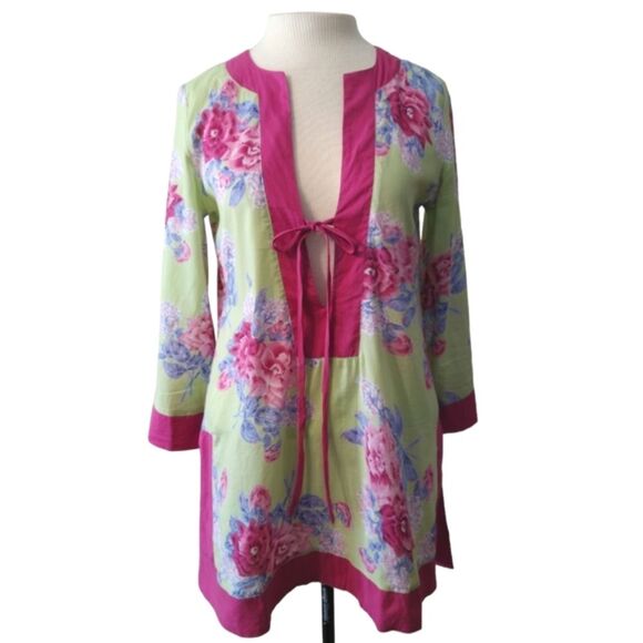 VIX by Paula Hermany Floral Kaftan Swim Cover Up Tunic Size Small - Picture 1 of 6